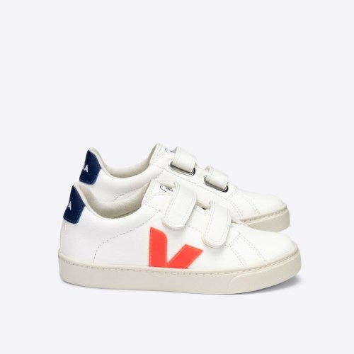 Veja Esplar Velcro Chromefree Kids Trainers White/Orange/Navy UK 75947